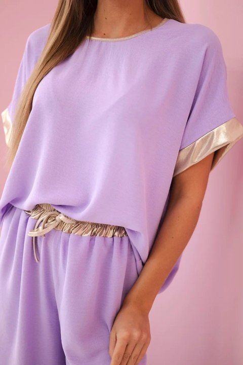 Komplet z wiskozy ze złotym obszyciem jasny fioletowy