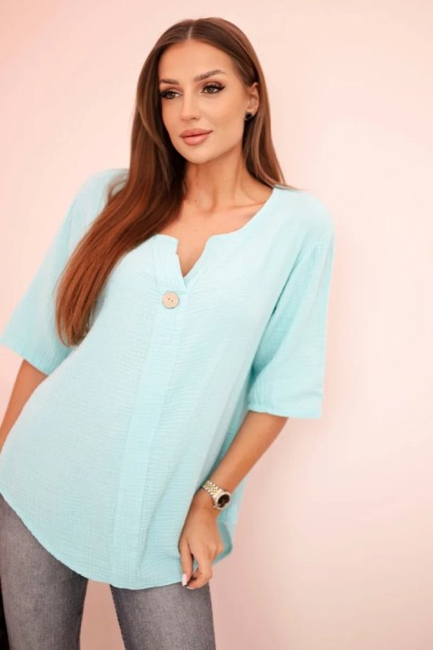Koszula damska muślinowa z guzikiem miętowa