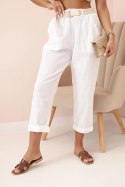 Spodnie damskie lniane z bawełną i paskiem białe