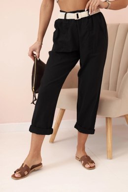 Spodnie damskie lniane z bawełną i paskiem czarne