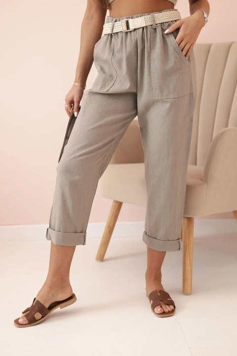 Spodnie damskie lniane z bawełną i paskiem fango