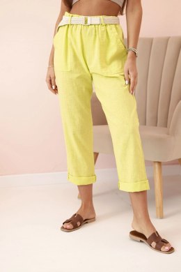 Spodnie damskie lniane z bawełną i paskiem kiwi
