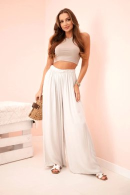 Spodnie damskie szerokie z gumką w pasie beżowe