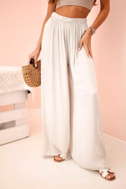 Spodnie damskie szerokie z gumką w pasie beżowe