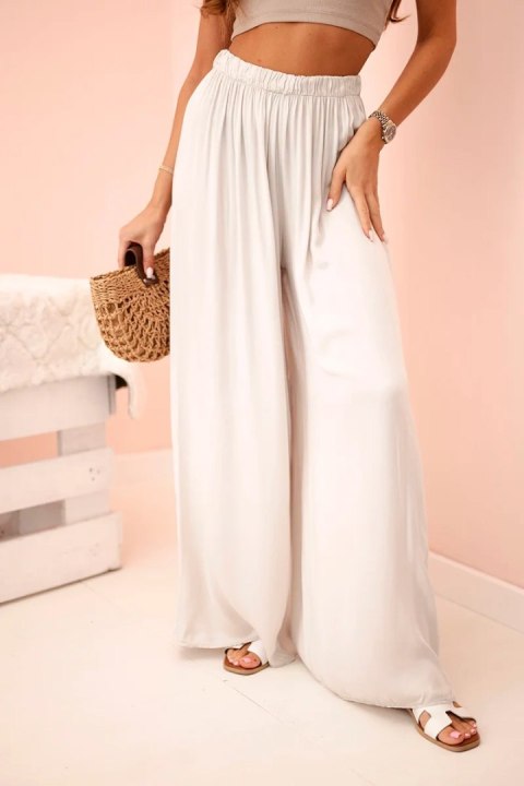 Spodnie damskie szerokie z gumką w pasie beżowe