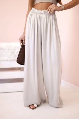 Spodnie damskie szerokie z gumką w pasie ciemno beżowe