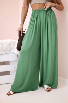 Spodnie damskie szerokie z gumką w pasie zielone