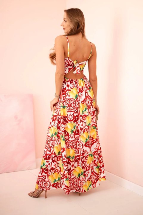 Sukienka damska maxi na ramiączkach z nadrukiem czerwona