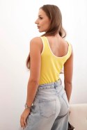Body damskie prążkowane z koronkowym wykończeniem żółte