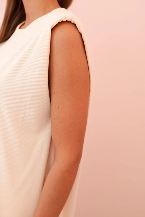 Komplet damski z wiskozy bez rękawów i prostymi spodniami jasny beżowy