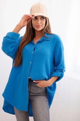 Koszula bawełniana muślinowa Plus Size turkusowa