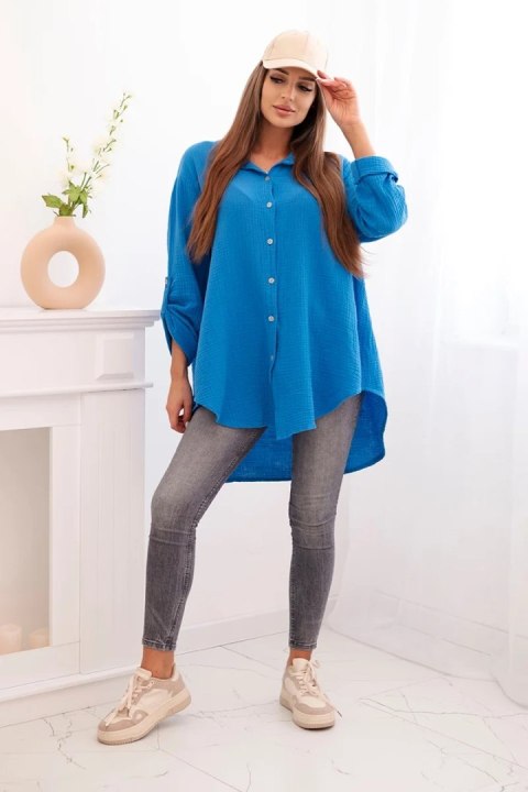 Koszula bawełniana muślinowa Plus Size turkusowa