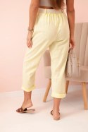 Spodnie damskie lniane z bawełną i paskiem żółte