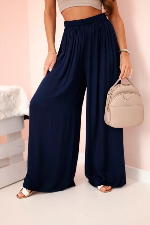 Spodnie damskie szerokie z gumką w pasie granatowe
