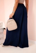 Spodnie damskie szerokie z gumką w pasie granatowe