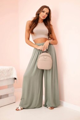 Spodnie damskie szerokie z gumką w pasie khaki