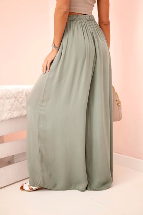 Spodnie damskie szerokie z gumką w pasie khaki