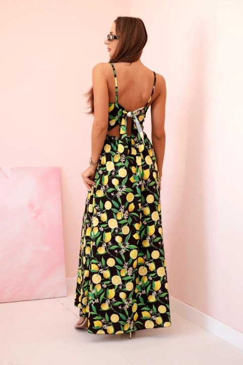 Sukienka damska maxi na ramiączkach z nadrukiem czarna