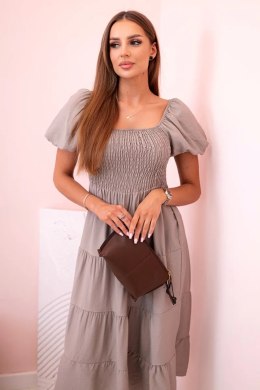 Sukienka damska wiskozowa z bufiastym rękawem i marszczoną górą fango