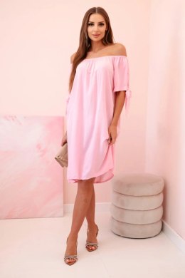 Sukienka damska z wiskozy z wiązaniem na rękawach cukierkowy róż
