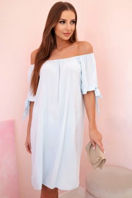 Sukienka damska z wiskozy z wiązaniem na rękawach niebieska