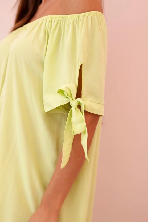 Sukienka damska z wiskozy z wiązaniem na rękawach pistacjowa