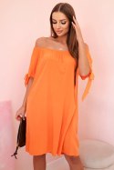 Sukienka damska z wiskozy z wiązaniem na rękawach pomaranczowa