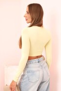 Bluzka damska z długim rękawem i efektownym marszczeniem na biuście żółta