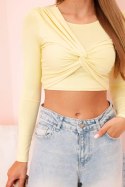 Bluzka damska z długim rękawem i efektownym marszczeniem na biuście żółta