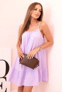Sukienka damska muślinowa na ramiączkach z falbaną jasno fioletowa