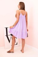 Sukienka damska muślinowa na ramiączkach z falbaną jasno fioletowa