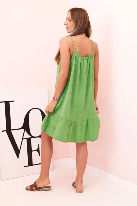 Sukienka damska muślinowa na ramiączkach z falbaną oliwkowa