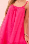 Sukienka damska muślinowa na ramiączkach z falbaną różowa