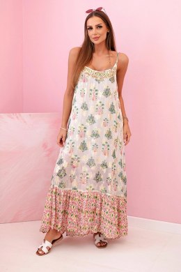 Sukienka damska na ramiączkach z lekkiej wiskozy z falbaną różowa