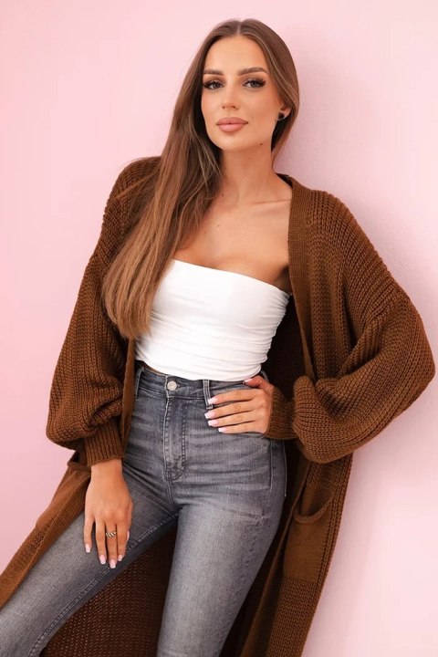 Sweter długi kardigan ciemny camelowy