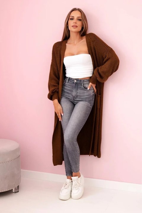 Sweter długi kardigan ciemny camelowy