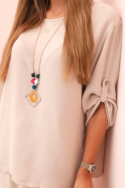 Komplet damska z bluzką z naszyjnikiem i szerokimi spodniami beżowy