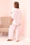 Komplet damska z bluzką z naszyjnikiem i szerokimi spodniami pudrowy róż