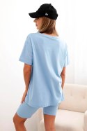 Komplet damski bawełniany z krótkim rękawem i szortami niebieski