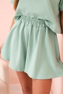 Komplet damski bawełniany z szerokimi szortami ciemny miętowy