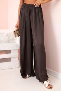 Spodnie damskie szerokie z gumką w pasie brązowe