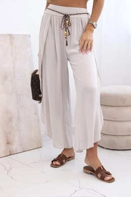 Spodnie damskie z wiskozy z rozcięciem na nogawkach ciemno beżowe