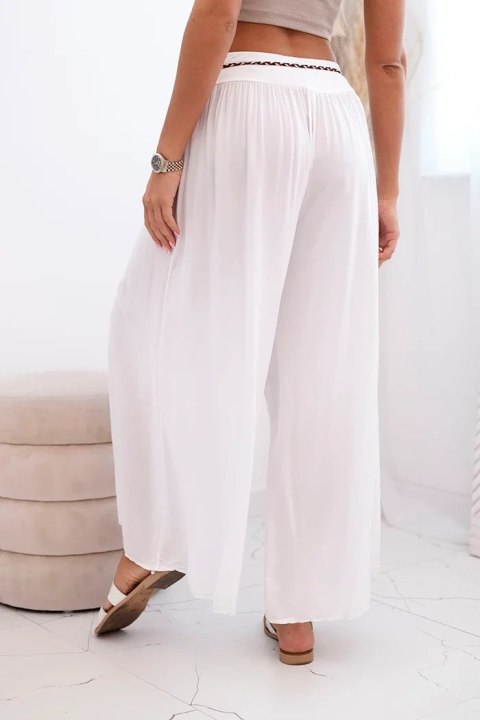 Spodnie damskie z wiskozy z szeroką nogawką białe