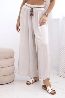Spodnie damskie z wiskozy z szeroką nogawką ciemno beżowe