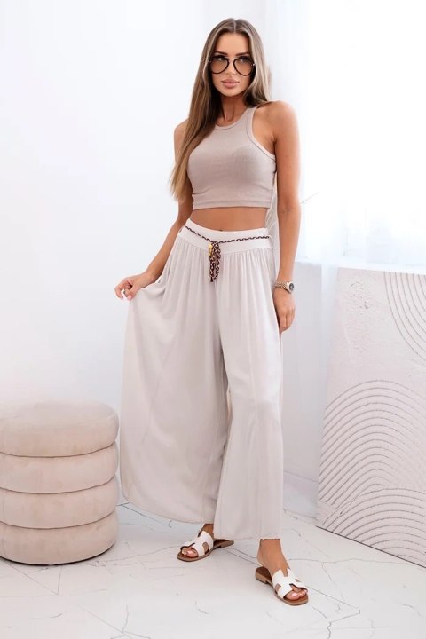 Spodnie damskie z wiskozy z szeroką nogawką ciemno beżowe