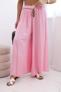 Spodnie damskie z wiskozy z szeroką nogawką cukierkowy róż