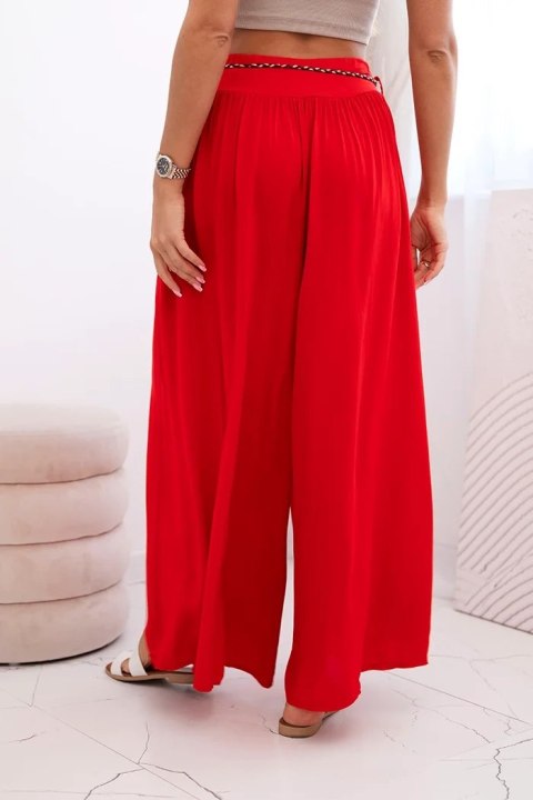 Spodnie damskie z wiskozy z szeroką nogawką czerwone