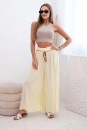 Spodnie damskie z wiskozy z szeroką nogawką żółte