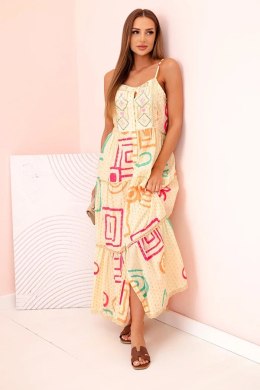 Sukienka damska bawełniana z kolorowym wzorem beżowa