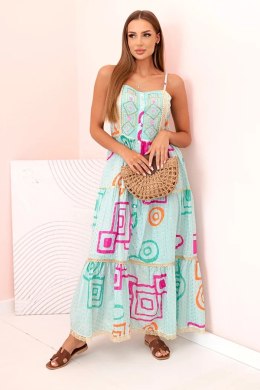 Sukienka damska bawełniana z kolorowym wzorem miętowa